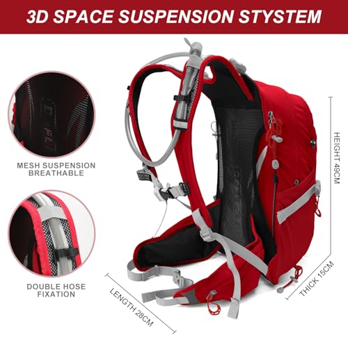 IX INOXTO 20L Hydration Backpack, Waterproof Hiking Internal Frame Backpacks with 2L Hydration Water Bladder and Rain Cover for Men, Lightweight Travel Daypack for Cycling,Camping,Ski (red) - color: Red