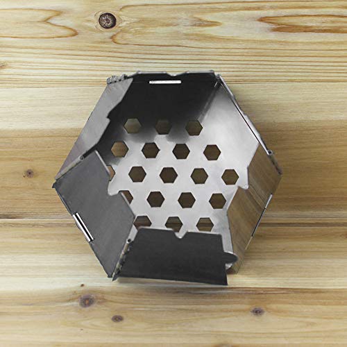 HUIOP Mini Folding Stainless Steel Hexagon Wood Stove - Portable Outdoor Camping Backpacking Cooking Stove