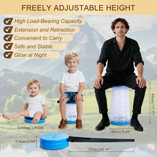 LED Telescoping Camping Stool, Lightweight Collapsible Portable Seat with Built-in Light for Camping, Fishing, BBQ, Hiking & Music Festivals, White Light - color: White