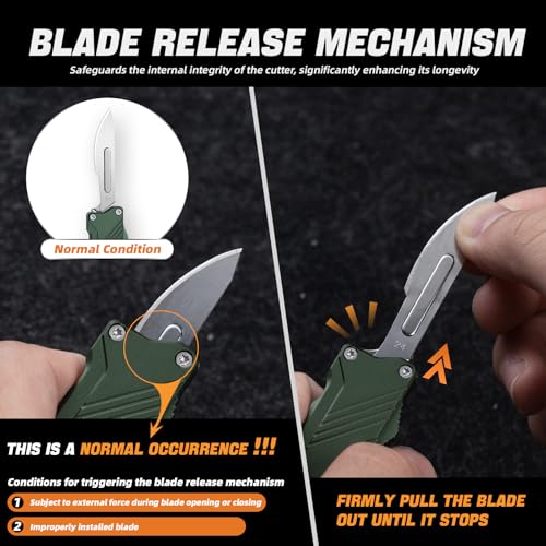 XXOK Utility Knife Scalable EDC Automatic knife Box Cutter with clip pocket knife equipped with 10PCS # 24 replacement blades Everyday Carry knives green - color: Green