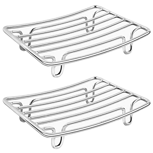 Bar Soap Dish Holder for Shower Bathroom Stainless Steel Rust Proof Self Draining, Chrome-2 Pack - color: Chrome-rectangular 2p