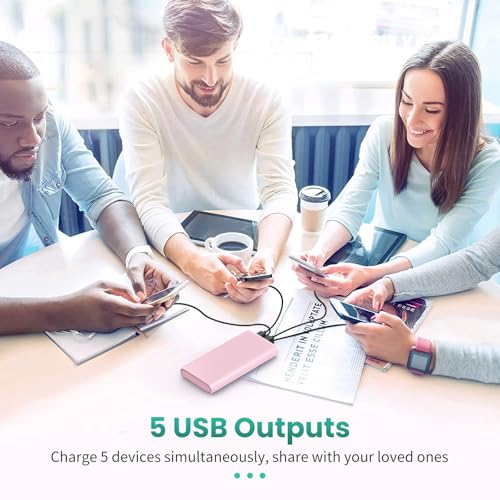 Portable Charger 38800mAh,LCD Display Power Bank,5 USB Outputs Battery Pack Backup, USB-C 3A in&out Travel Essential Portable Phone Charger For iPhone 17/16/15/14/13 Pro/12,Android Samsung Galaxy-Pink - color: Pink