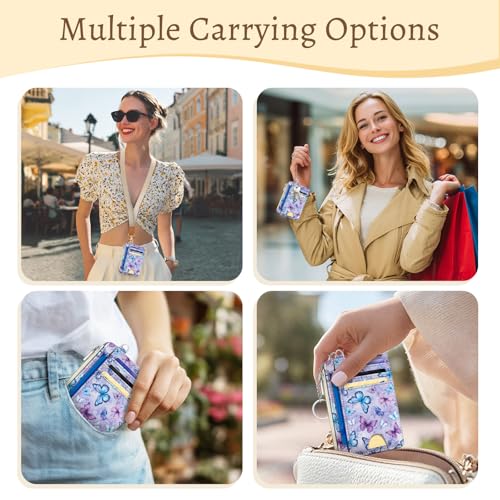 Kelvoris Credit Card Holder Small Wallet Women, Slim RFID, Butterfly - color: Colorful Butterfly