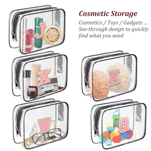 Clear Toiletry Bag,Portable Travel Toiletry Bag,Chenille Letter Cosmetic Bag with Zipper,Waterproof Makeup Bag,Cosmetic Storage Organizer for Women Men,Travel Essentials (Black,U) - size: U