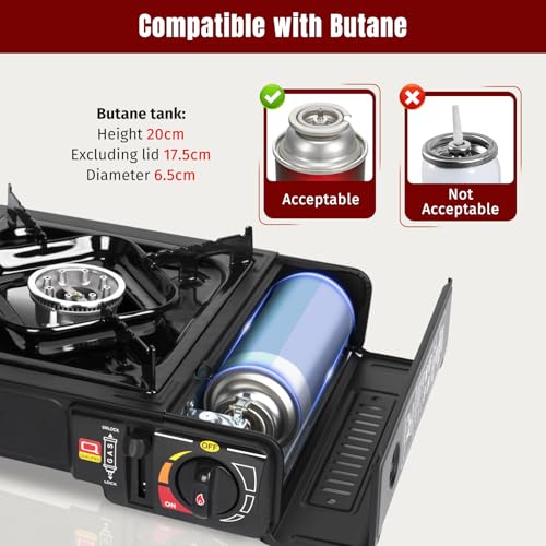 SHINESTAR Portable Butane Camping Stove with Carrying Case, 7800 BTUs | Automatic Ignition, for Outdoor Cooking, Camping, Emergencies, BBQ, Hiking & Backpacking, Tailgating Essentials - color: Black - 7800 BTU Butane