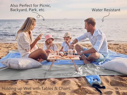 WEKAPO Beach Blanket Sandproof Waterproof, Extra Large Beach Mat, Oversized & Compact Sand Free, Quick Drying Beach Essentials for Vacation, Cruise, Picnic & Camping with Stakes - color: Periwinkle Blue, size: 7x7 FT (1～3 person)