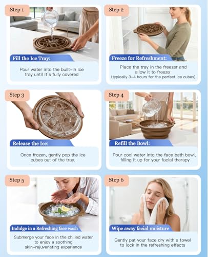 Ice Face Bowl with Built-in Ice Tray, Collapsible Silicone Facial Ice Bath Bowl for Cold Plunge Therapy, Skin Tightening & Acne Relief, Portable Spa Tool for Home & Travel Versatile Use - color: Coffee