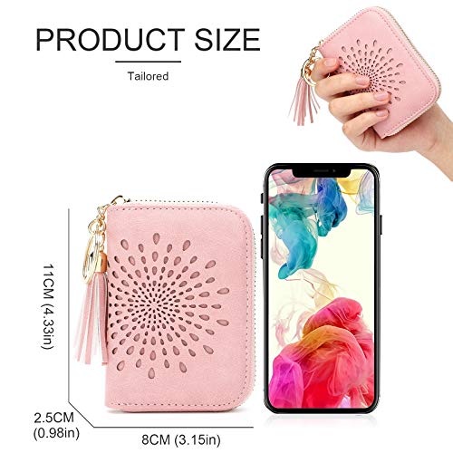 APHISON RFID Credit Card Holder Zipper Card Case Keychain Small Wallet for Women 1927 PINK - color: 0-PINK(single zip)