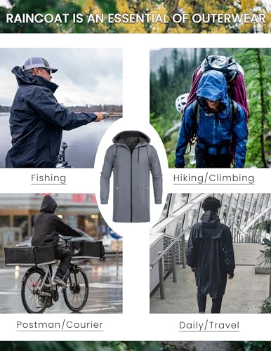 COOFANDY Men's Long Raincoat Ligtweight Rain Jacket Waterproof Outdoor Jackets with Hood - color: Charcoal Grey, size: Medium
