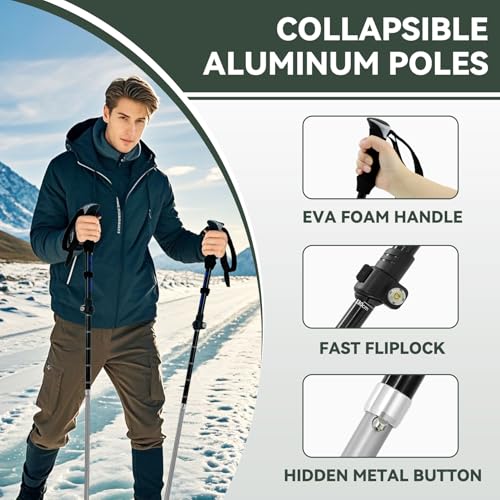 2 Pack Aluminum Trekking Poles, Tri-Fold Collapsible Walking Hiking Sticks - color: Black