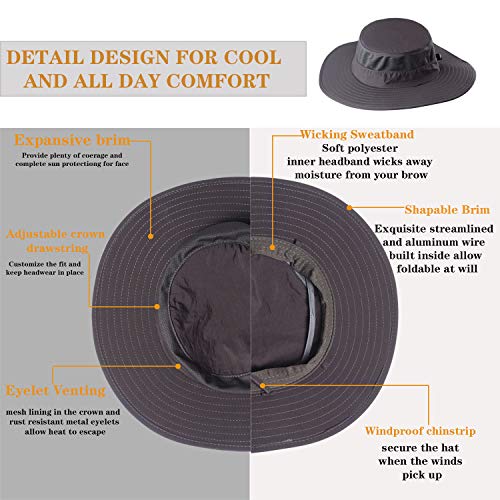 Fishing Hat,Sun Cap with UPF 50+ Sun Protection and Neck Flap,for Man and Women - color: Dark Gray