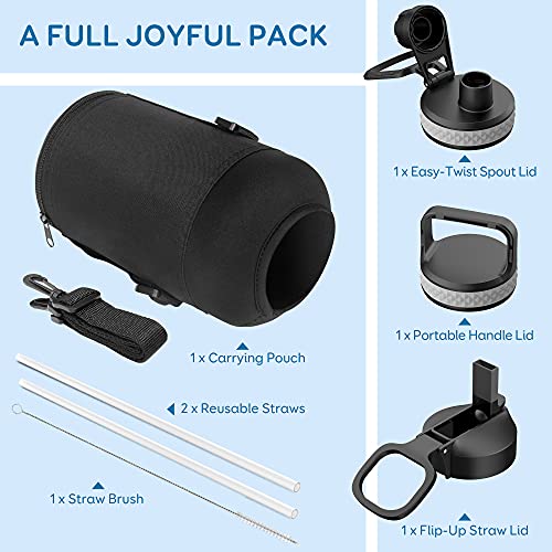 Coolflask 87 oz Insulated Water Bottle Stainless Steel with Straw & 3 Lids - color: Magic Black, size: 87 Ounces