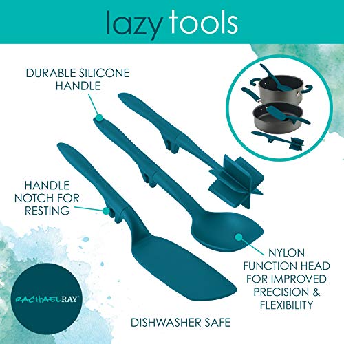 Rachael Ray Tools and Gadgets Lazy Crush & Chop, Flexi Turner, and Scraping Spoon Set / Cooking Utensils - 3 Piece, Teal Blue - color: Teal