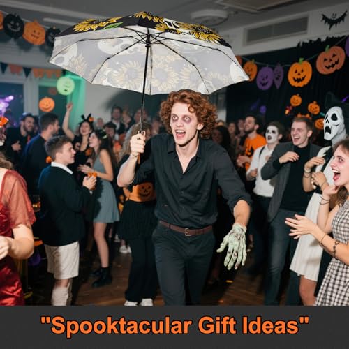 Skull Handle Windproof Travel Umbrella Compact Portable, Auto Open Close | Luxury Gothic Skull Grip with One-Touch Automatic Open, Wind Resistant and Sturdy for Rain, Lightweight to Carry Daily - color: 02.Sunflower
