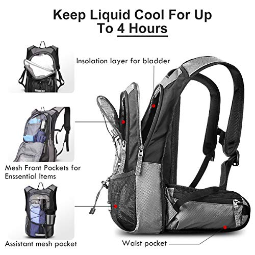 Mothybot Hydration Pack, Insulated Hydration Backpack with 2L BPA Free Water Bladder and Storage, Hiking Backpack for Men, Women, Kids for Running, Cycling, Camping - Keep Liquid Cool up to 5 Hours - color: Gray