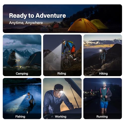 MIOISY Headlamp Rechargeable, Ultra Bright LED Head Lamp Flashlight 2 Pack | White Red Light, Motion Sensor, Waterproof, 8 Modes Headlight for Camping Fishing Running - size: 2 Packs