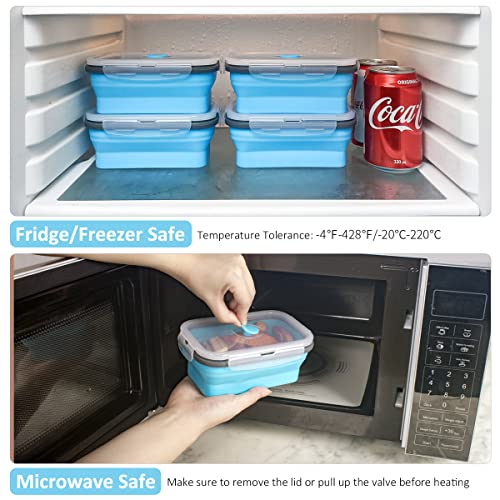 Collapsible Food Storage Containers with Airtight Lid & Air Vent, 16.9 oz, Kitchen Stacking Silicone Collapsible Meal Prep Container Set for Leftover, Microwave Freezer Dishwasher Safe, Blue, Set of 4 - color: Blue | 16.9 oz | 4pc