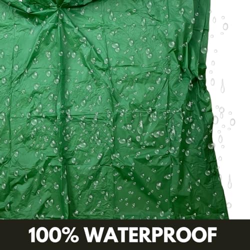 RAIN GUARD 10 Mil Vinyl Rain Poncho with Hood | Expanded 50" x 80" | Reusable Waterproof Protection | Adult Size | 2 Pack - color: Green