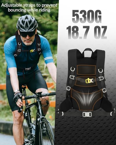 Small Cycling Backpack with Helmet Holder for Men Women, 15L Waterptoof Lightweight Hiking Backpack with Chest Strap & Waist Pocket for MTB Biking, Black