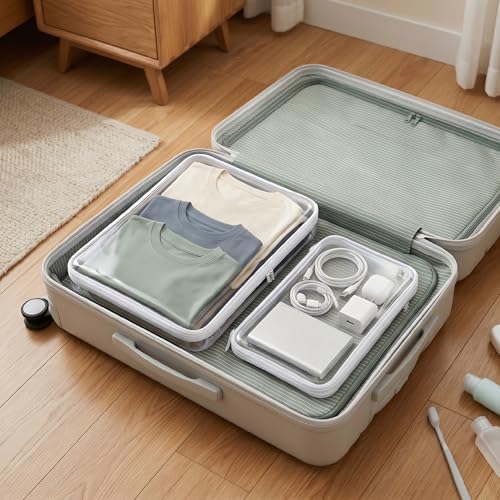 3Pcs Clear Hard Shell Zipper Case, Water Resistant Travel Pouches MMM | Diaper bag, makeup, toiletry & toy storage; rigid PET protects from crush, water and dust, with assorted sizes for daily use. - size: 3PCS MMM