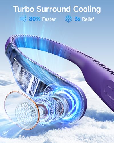 SWEETFULL Portable Neck Fan: 5200mAh Bladeless Personal Fan | 4 Speeds, 20H Max Runtime, No Hair Twist Quiet Wearable Fan for Travel | Birthday Gifts for Men Women Mom Dad - color: A6 Purple