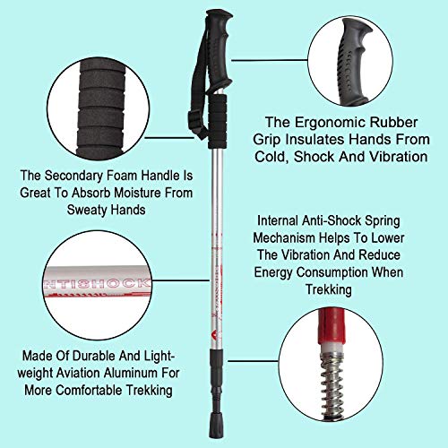 Aihoye Hiking Trekking Poles, 2 Pack Walking Hiking Sticks for Men &Women | Collapsible, Lightweight, Anti Shock and Quick Lock System - color: silver