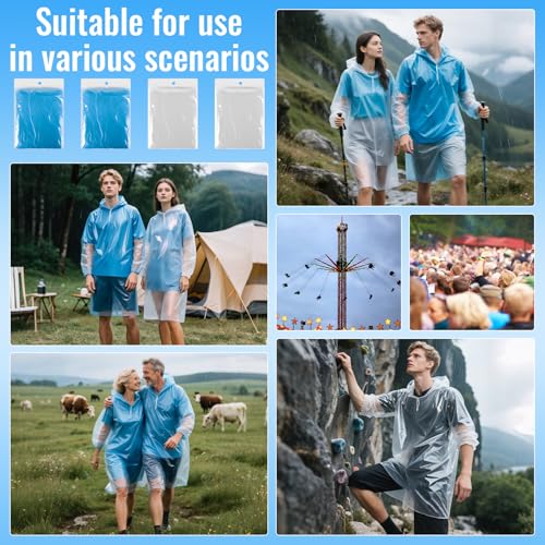 GAOHUI Disposable Rain Ponchos for Adult/Kid/Family Pack 4, Thicker Ponchos - color: 2clear, 2blue(adults)