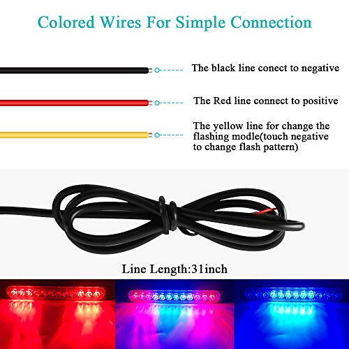 2pcs 12LED Red&Blue Led Light-Head Emergency Beacon Hazard Warning Light Flashing Strobe Light Bar Recovery Breakdown Surface Mount for Construction Vehicle Car Truck Trailer Caravan 12-24V - color: Red&Blue