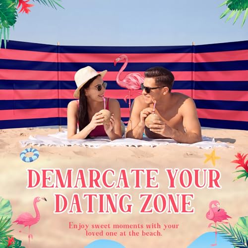 Cinnvoice 20ft Flamingo Beach Windscreen Set Long Privacy Screen with 6 Hardwood Poles Rubber Mallet and Carry Bag Portable Beach Fence Wind Blocker for Summer Outdoor Sand Wind Protection - size: 20ft, style: Flamingo