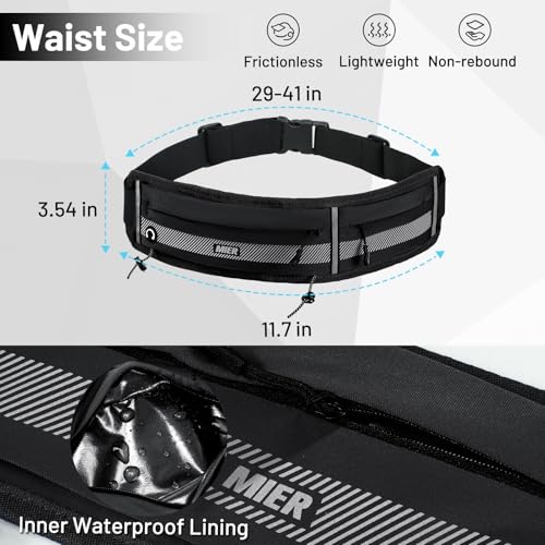 MIER Running Belt for Women & Men, Fanny Pack with Marathon Bib Clip, Black - color: Black