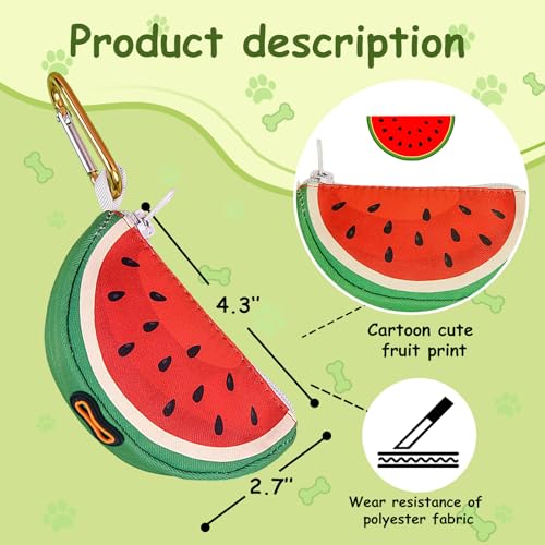 Convenient Dog Poop Bag Holder Leash Attachment with Zipper Case for Potty Bags - Trash Bag Carrier Accessory Dispenser for Poo Bags,Watermelon,Medium | Zippered case keeps potty bags secure and easy to access; convenient leash attachment and trash bag ca