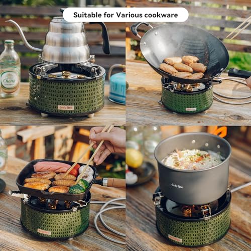 Portable Camping Gas Stove with Storage | 5 Burners Propane Stove for Outdoor Patio Cooking Picnic Camping Hiking Tailgating Emergency Use, Green GS344