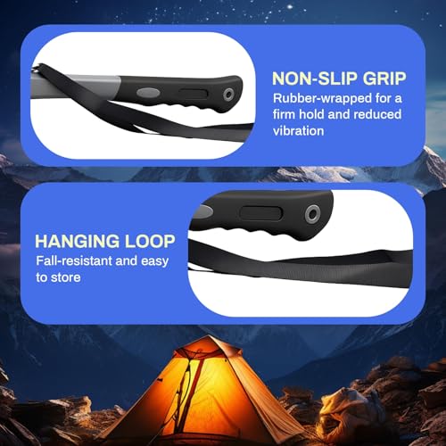 Camping Hammer with Tent Stake Remover, 12" Heavy Duty Steel Tent Mallet Rubber Covered Anti-Slip Handle & Holding Strap Multi-Functional for Camping, Backpacking, Hard Places (Black) - color: Black