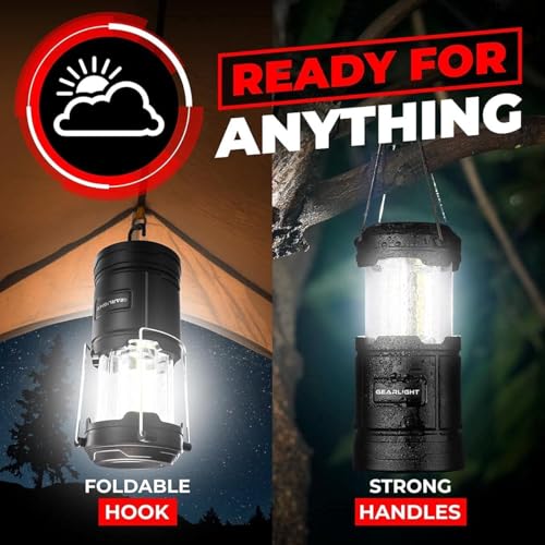 GearLight Rechargeable Camping Lantern - 2 Portable LED Lanterns with Magnetic Base and Foldable Hook for Emergency Use or Campsites, Essential Hurricane Survival Kit - Black - color: Black (Rechargeable)