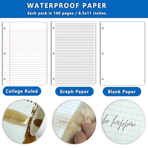 3 Ring Weatherproof Binder Notebook Kit with Waterproof Cover and 300 Pages All-Weather Loose Leaf Paper 8.5"x11" for Outdoor Tactical Field Camping Note (Green)