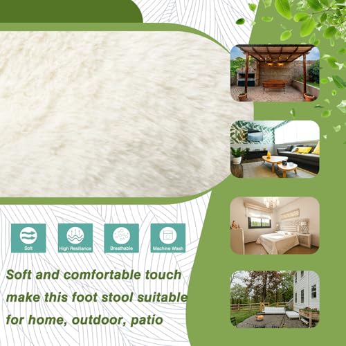 15" Faux Fur Upholstered Folding Foot Rest Stool with Metal Frame Beige - color: Fleece-beige