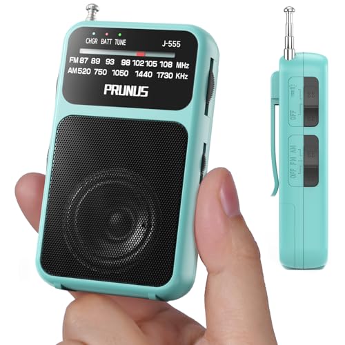 PRUNUS J-555 Pocket Radio AM FM USB-C Charging& Battery Operated, Back Clip - color: Blue