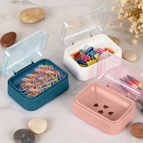 3 Pack Clear Soap Dishes with Lid Travel Soap Containers Lightweight Plastic Bar Soap Holder Boxes with Cover Portable Soap Case for Kitchen,Shower,School,Gym (3, white,pink,blue)