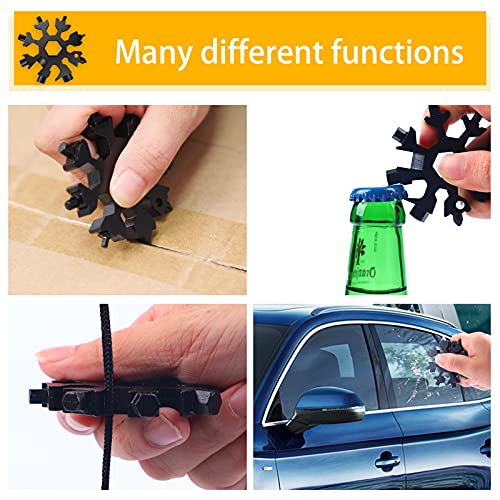 Snowflake Multitool, 1 Pieces 18-in-1 Stainless Steel Snowflake Standard Multitool, Snowflake Tool with Key Ring, Carabiner Clip and Gift Bag (Black) - color: Black, size: 1 PCS