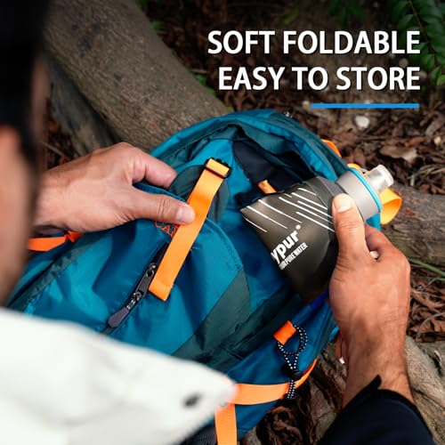 Water Filter Survival - Collapsible Water Bottle with Filter 0.01 Micron Squeeze Filtered Water Bottle 22oz for Hiking Backpacking Camping BPA-Free(Grey 650ml)
