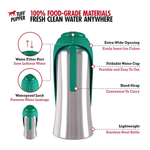 PupFlask Large Dog Water Bottle, Portable Stainless Steel Travel Bowl - color: Quetzal Green, size: 27 Ounce