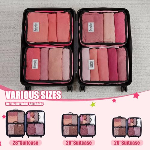 7 Pcs Packing Cubes for Travel Days of Week, Pink, L - color: Pink, size: L