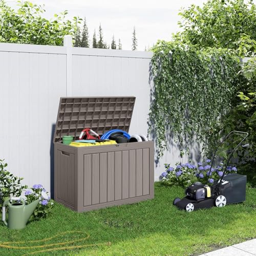 PatioZen 45 Gallon Resin Deck Box, Outdoor Lockable Storage Box with Divider for Patio Cushions Storage Furniture, Pool Supplies, Garden Tools, Weatherproof and UV Resistant Grey - color: Grey, size: 45 Gallon