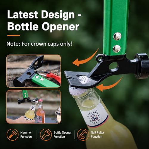 Carbon Steel Aluminum Camping Hammer, 12" Small Lightweight Three-in-One Functional Tent Stake Hammer for Hiking Kit Green - color: Green