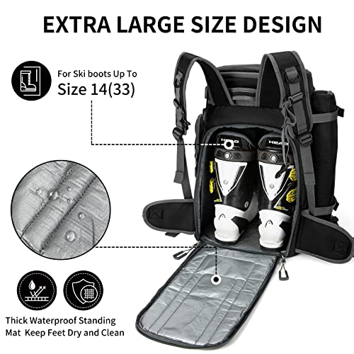 65L Ski Boot Bag,Large Duffle Travel Bag,1680D Nylon Waterproof Padded Ski Boot Bag Backpack For Women Men Kids - color: Black