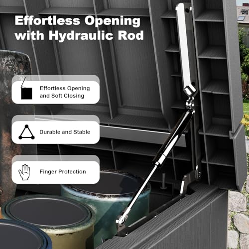 280 Gallon Waterproof Outdoor Storage Box, UV Resistant Resin Deck Box with Hydraulic Rod for Reinforced Stability, Perfect for Patio, Garden, and Pool（Black，280 Gallon） - color: Black, size: 280 Gallon