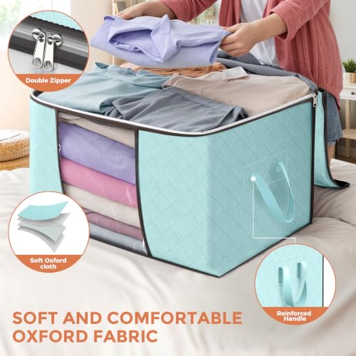 90L Large Storage Bags, 8 Pack Clothes Storage Bins Closet Organizers - color: Blue, size: 8 Pack-90L