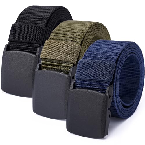 Mile High Life | Nylon Web Belt | Outdoor Military Belt | TSA Safe Buckle Plastic/Metal - color: Black-olive-navy