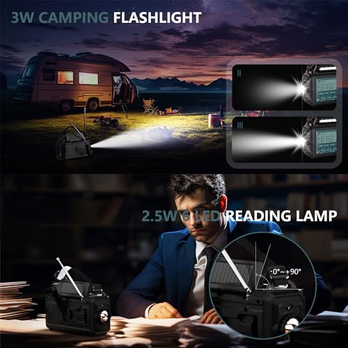 Emergency Crank Weather Radio with NOAA Auto Alerts and Shortwave, 5000mAh | Solar Charging, AM/FM/SW, Flashlight, Reading Lamp, SOS Alarm, Phone Charger, Time Clock and Large LCD Display - color: Blue