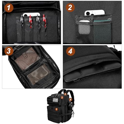 LHI Tactical Military Backpack for Men and Women 25L/35L Army Assault Pack Bag Small Rucksack with Bottle Holder - color: 2.0 35l-black, size: Medium
